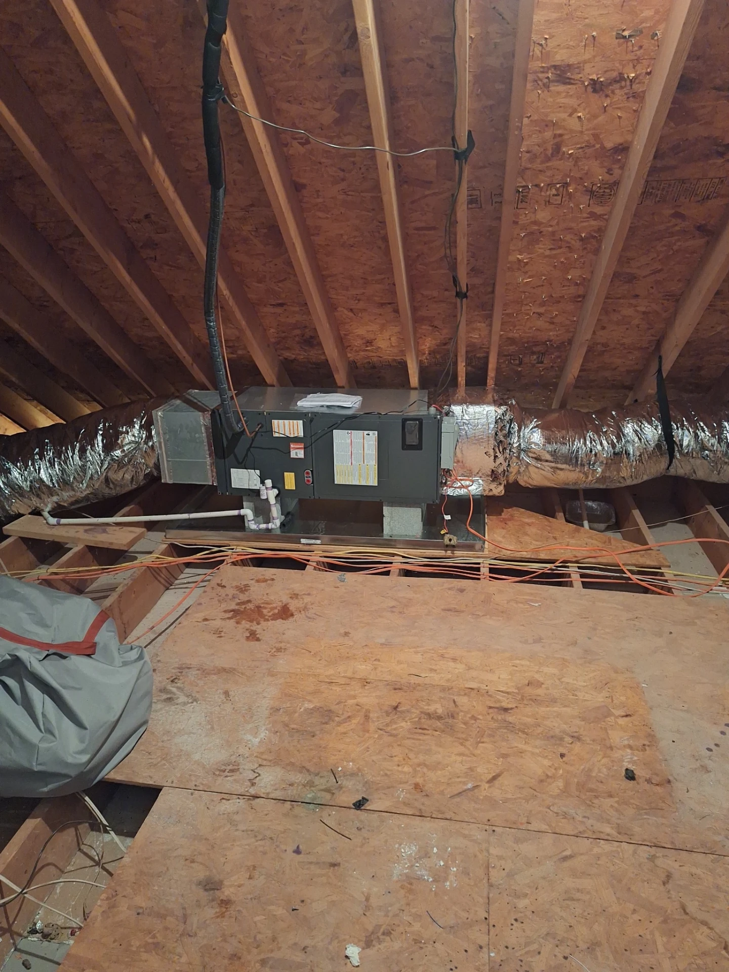 New air handler and ductwork installed in attic by Dependable HVAC in Ellerbe